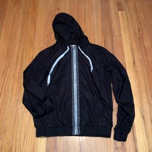 black hooded windbreaker